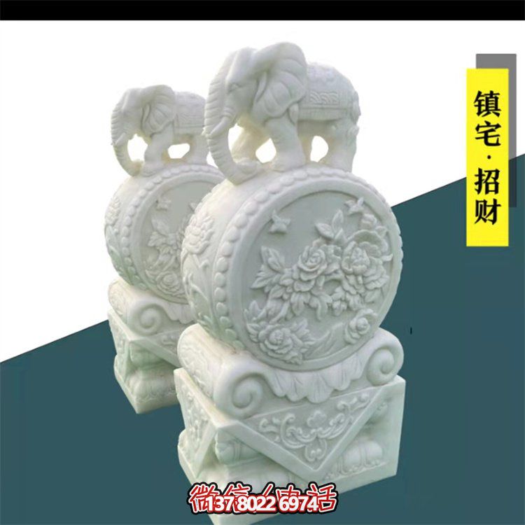 給庭院增添經典氣息，漢白玉石抱鼓門墩裝飾