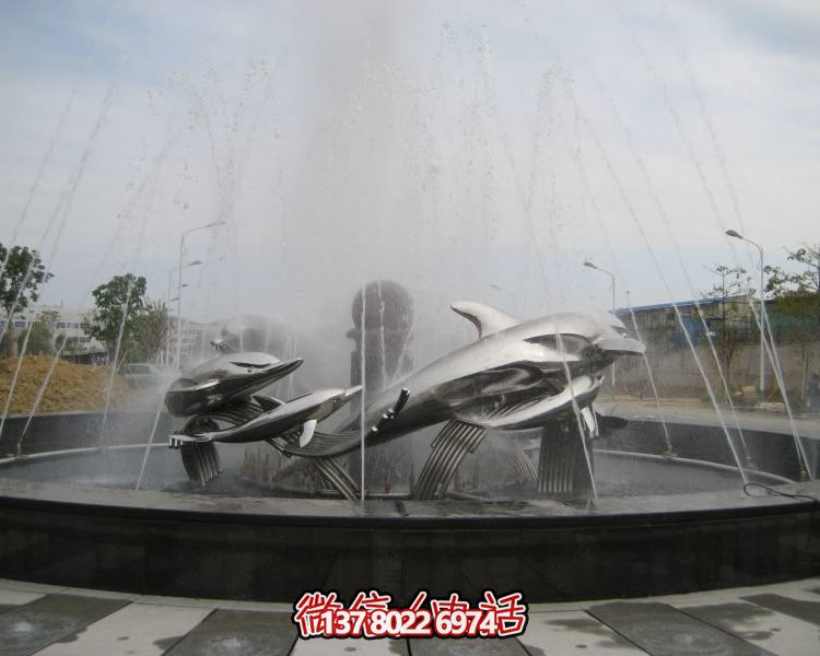 不銹鋼海豚雕塑，裝飾現(xiàn)代廣場的水景