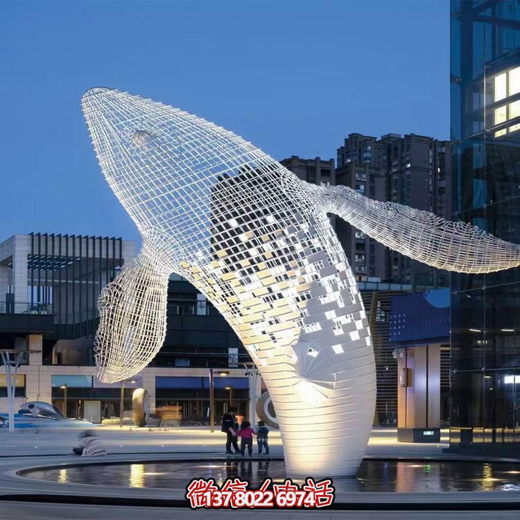 精美的大型不銹鋼網(wǎng)格鯨魚雕塑，綴點你的戶外空間