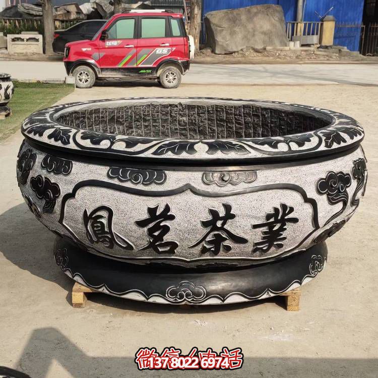 仿古青石荷花水缸，配合庭院戶外，點綴人間養(yǎng)魚園