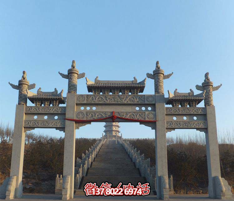 大理石三門牌坊景區石雕 大理石三門牌坊景區石雕