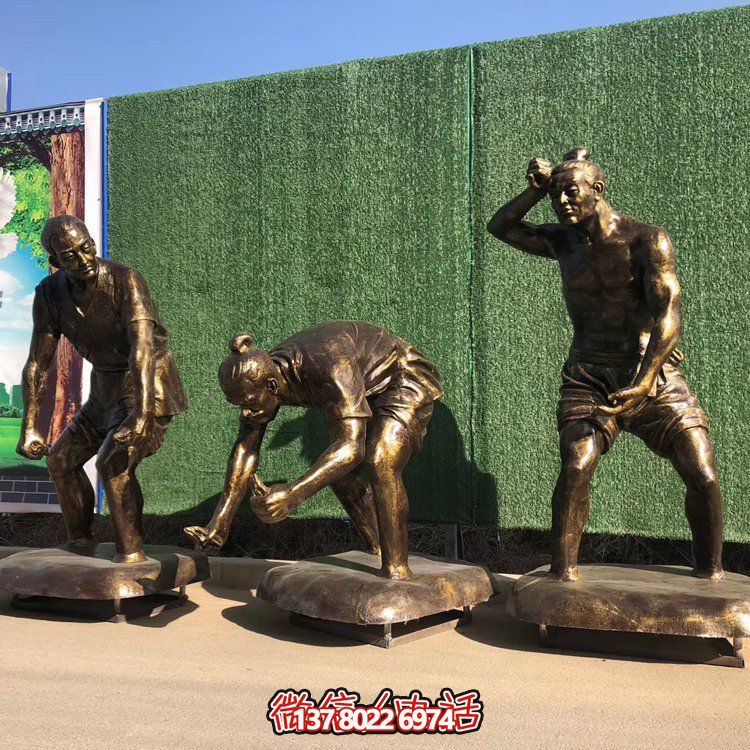 插秧，玻璃鋼仿銅民俗生活勞動人物雕塑