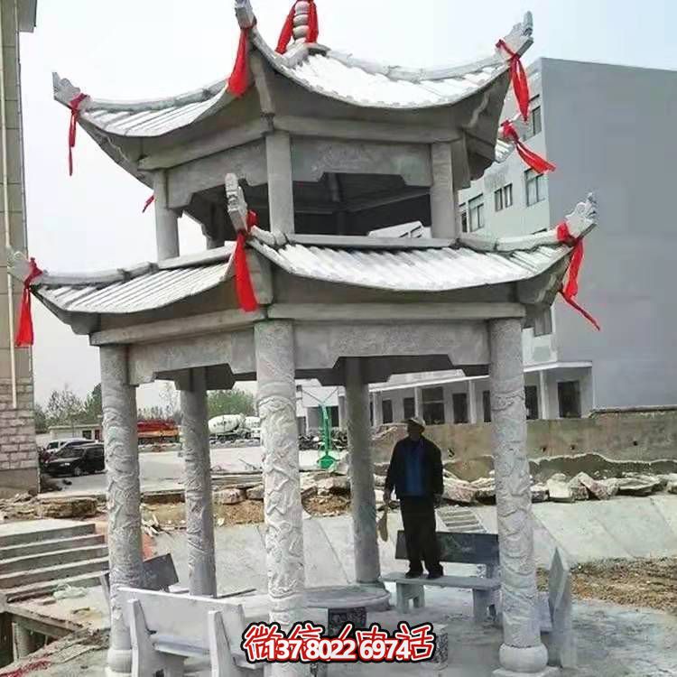 公園小區(qū)擺放雙層花崗巖六角涼亭長(zhǎng)廊