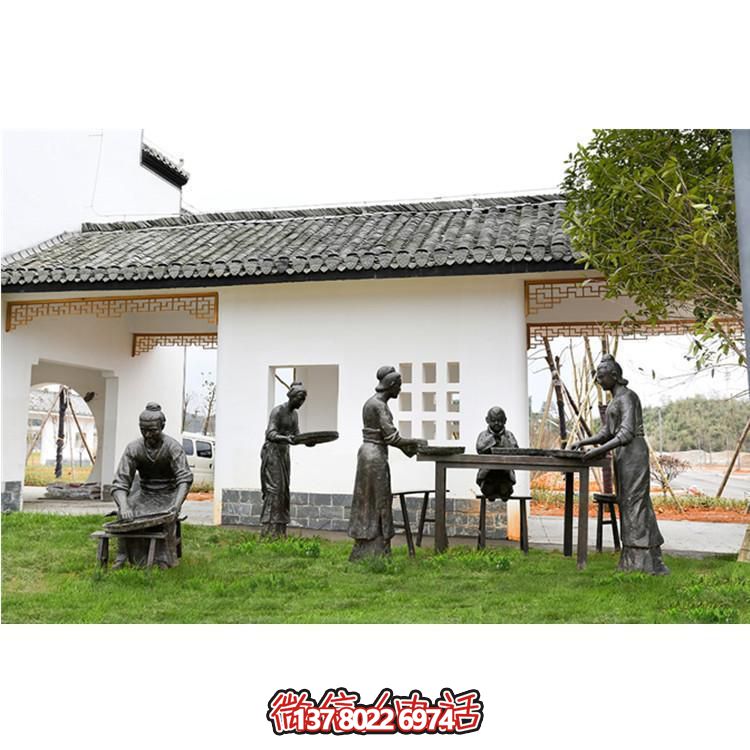 園林戶(hù)外景觀茶文化玻璃鋼仿銅洗茶曬茶的人物景觀