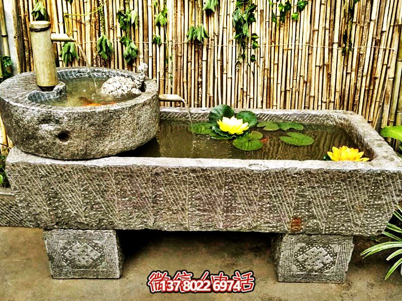 仿古石槽養魚花盆流水老石槽園林舊石磨盤擺件 仿古石槽養魚花盆流水老石槽園林舊石磨盤擺件